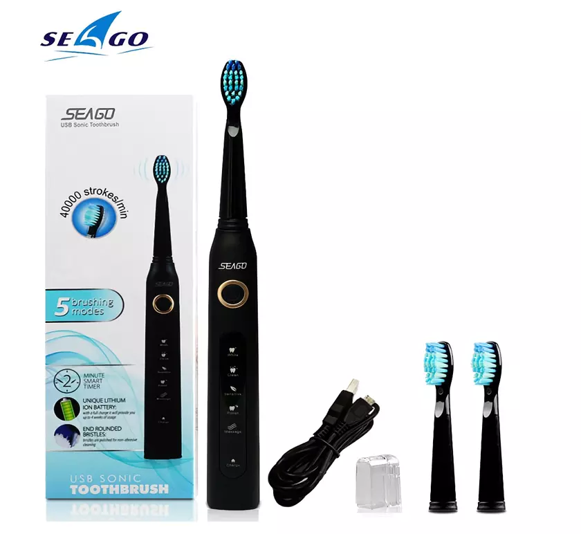 Seago Sonic SG507: электрическая зубная щётка с тремя насадками, защитой от воды и пятью режимами работы за $14