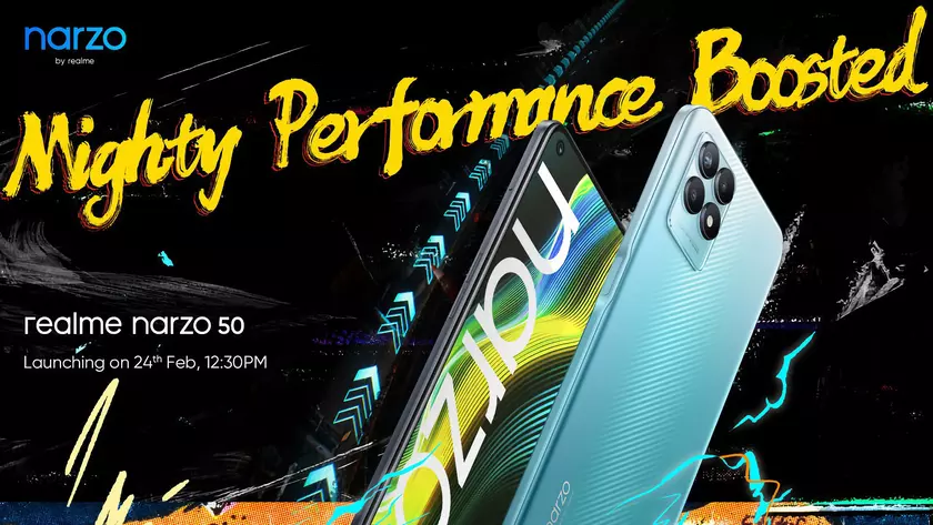 Официально: realme Narzo 50 с экраном на 120 Гц и чипом MediaTek Helio G96 представят 24 февраля