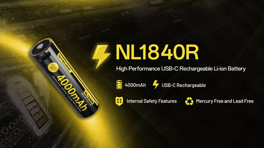 Аккумулятор Nitecore NL1840R с кабелем USB-C