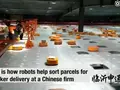 Роботы сортируют посылки на складе в Китае