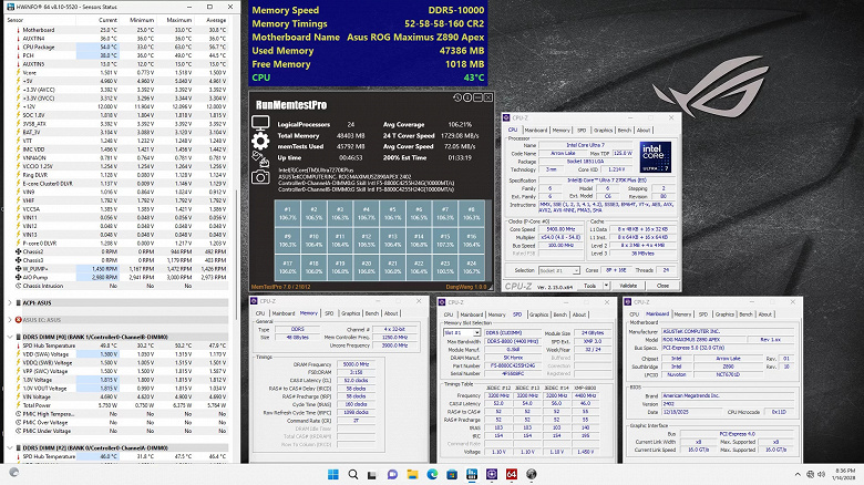Скриншот разгона DDR5-10000