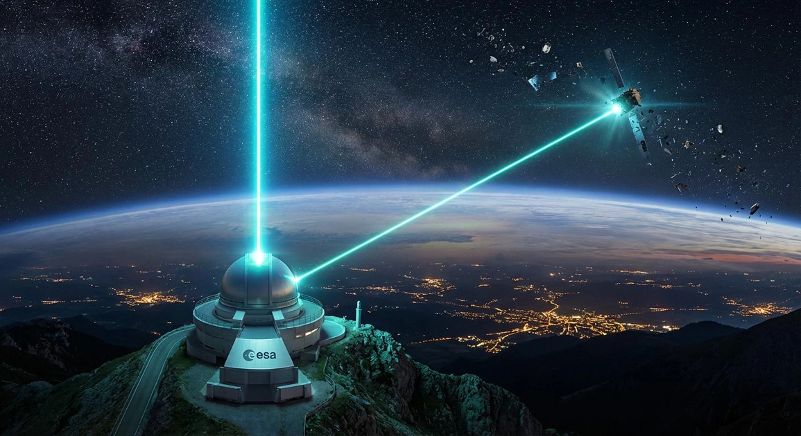 Візуалізація наземної лазерної установки ESA для корекції орбіти уламків
