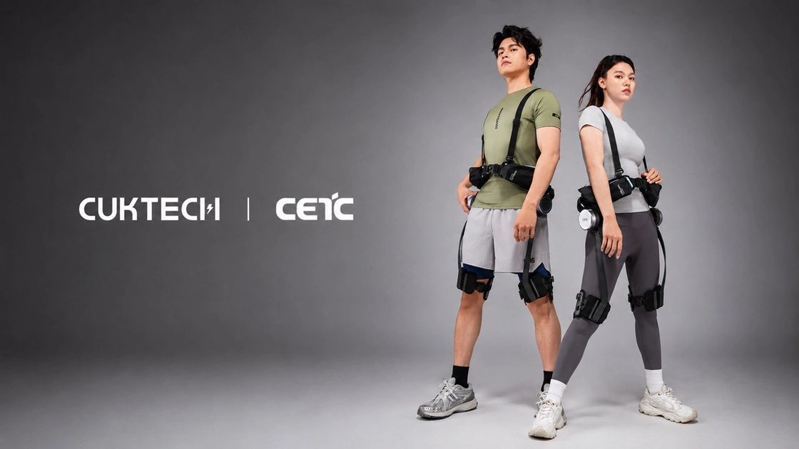 L'exosquelette de Cuktech en situation d'usage outdoor — les caractéristiques techniques restent confidentielles.