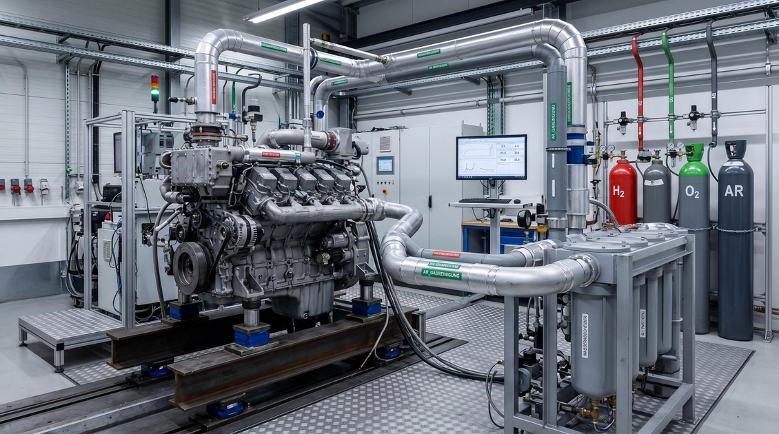 Engine testing in the laboratory. Photo: Jana Dünnhaupt / Uni Magdeburg
