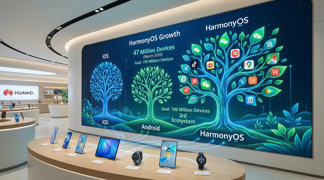 Логотип HarmonyOS на смартфоні Huawei