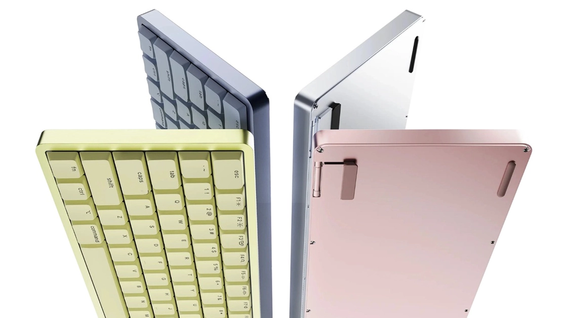 Lofree Flow 2 for Mac dans les quatre coloris inspirés du MacBook Neo : Nebula, Petal, Volt et Silver.