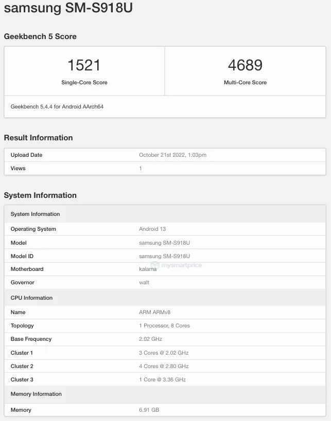 Samsung Galaxy S23 Ultra на Snapdragon 8 Gen2 посетил Geekbench и установил новый рекорд бенчмарка-2