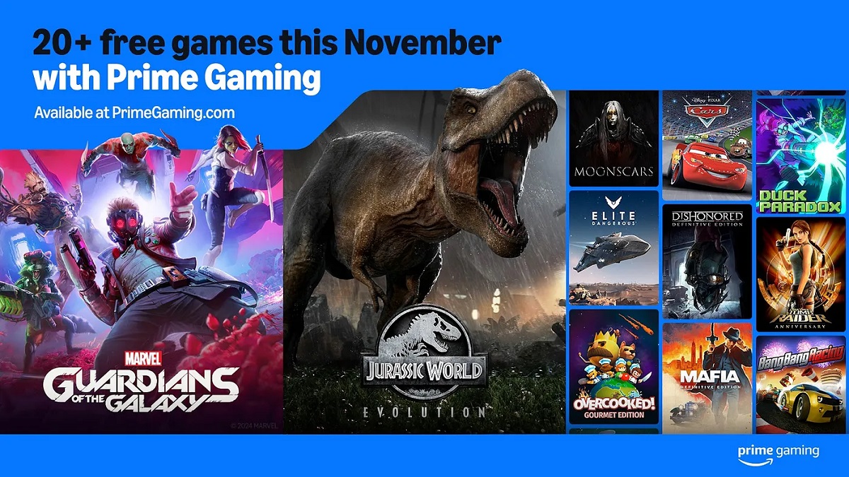 Листопадова пропозиція Amazon Prime Gaming охоплює 24 гри, зокрема Marvel's Guardians of the Galaxy і Mafia: Definitive Edition
