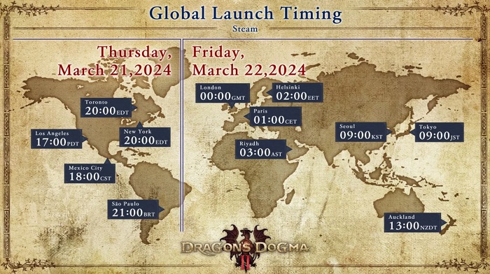 Capcom a révélé l'heure exacte et la date de sortie de Dragon's Dogma 2 dans différentes parties du monde.-2