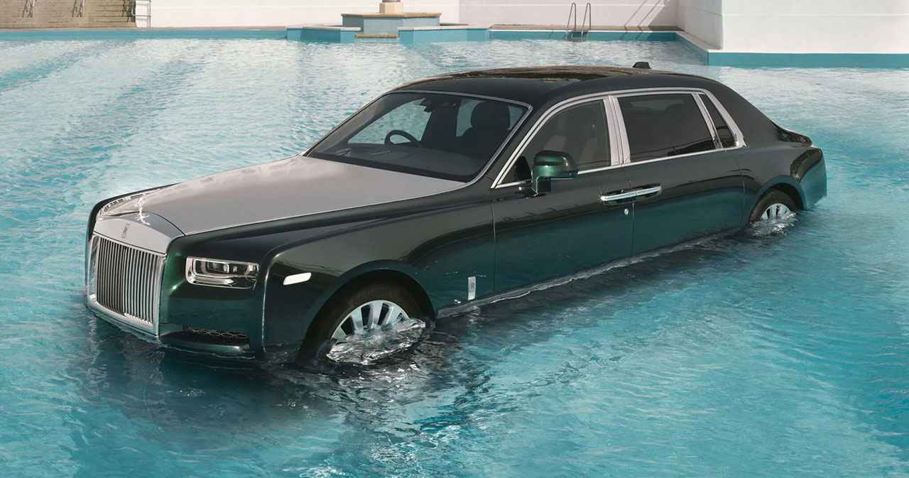 Phantom Rolls-Royce in a swimming pool.