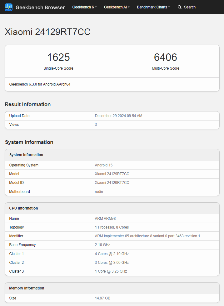 Dimensity 8400-Ultra processor test result in Redmi Turbo 4 smartphone