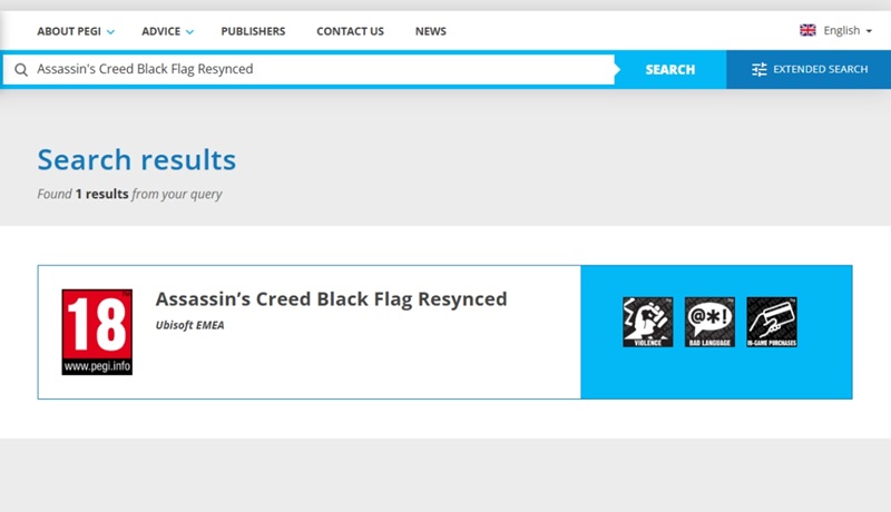 Скриншот фотографии из PEGI с рейтингом ремейка Black Flag Resynced