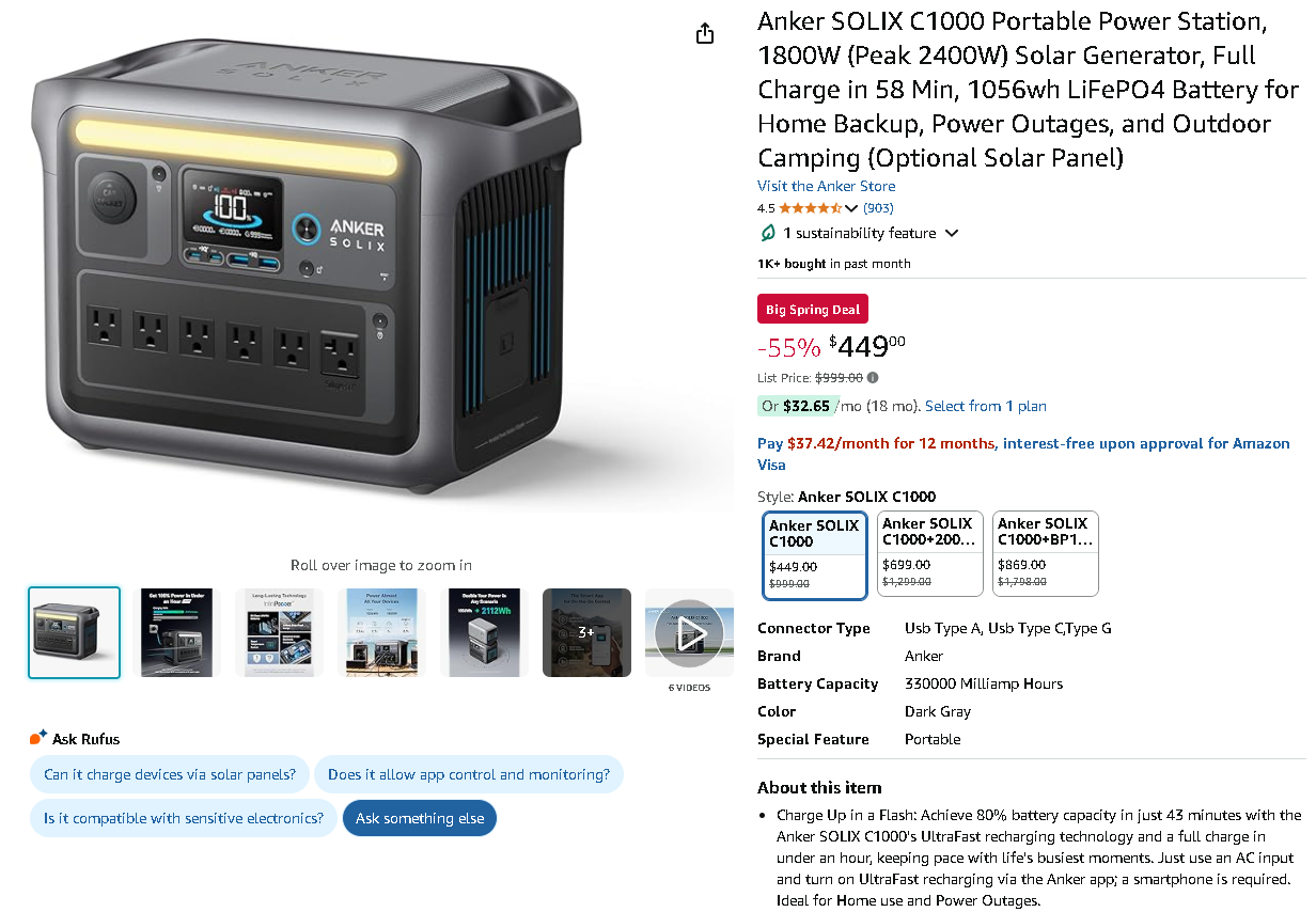 Screenshot of the Anker SOLIX C1000 Portable Power Station