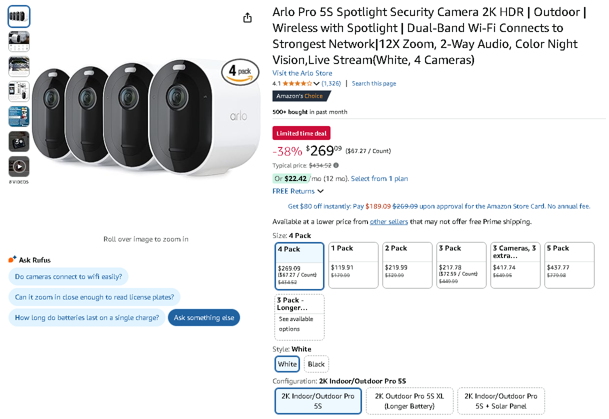 Screenshot of the Arlo Pro 5S security camera