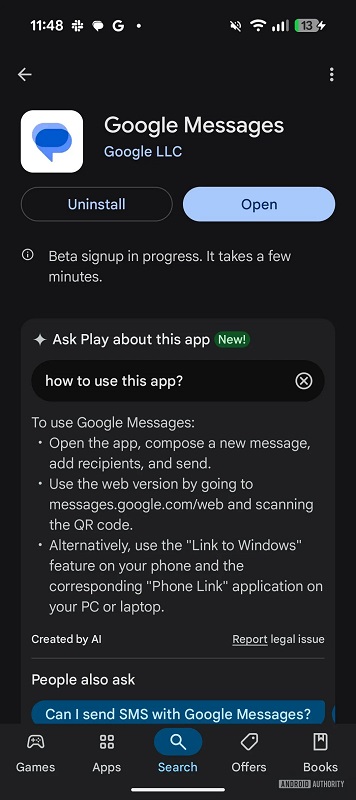 Интерфейс Google Play с возможностью Ask Play