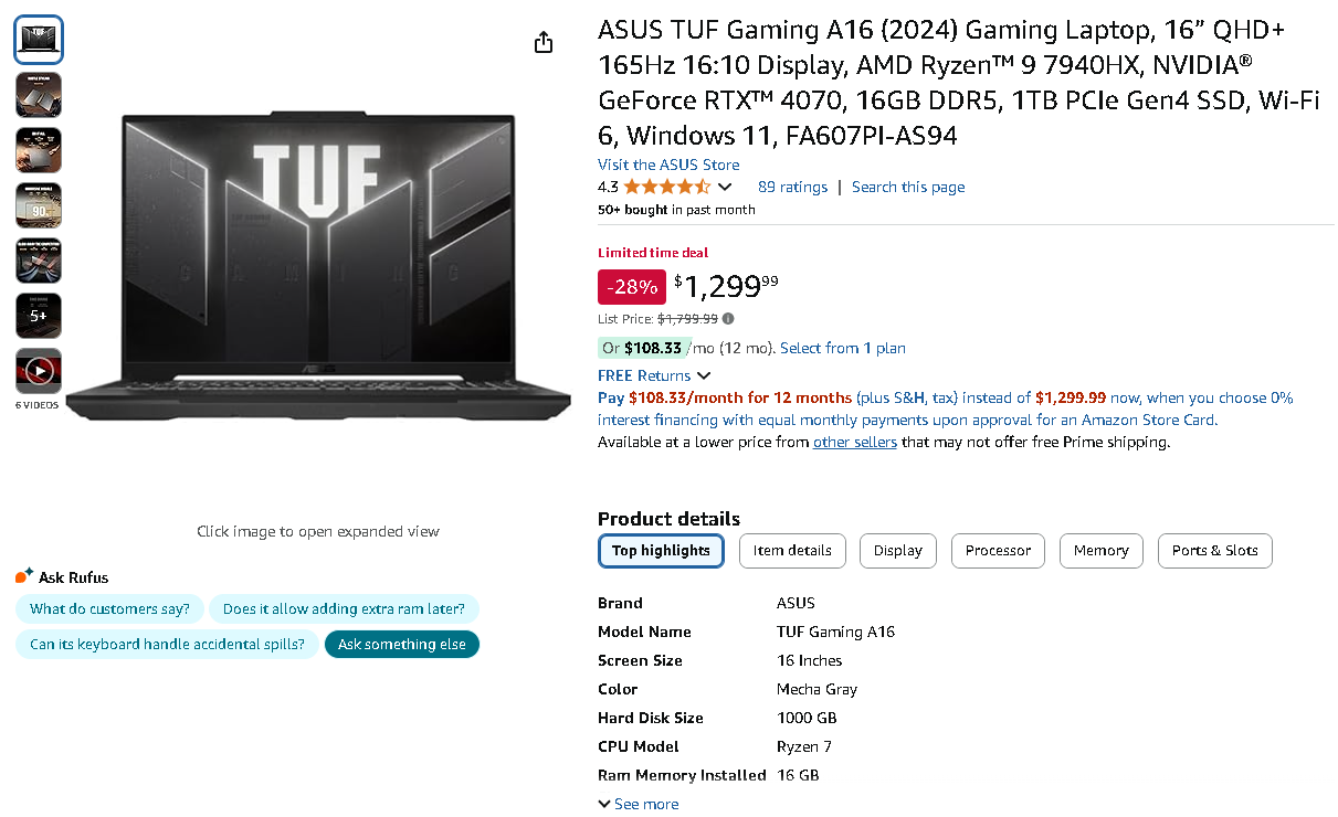Screenshot of the ASUS TUF Gaming A16