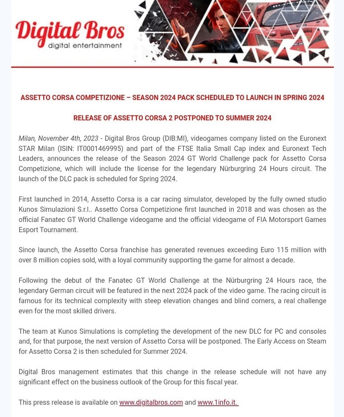 Assetto Corsa 2 racing simulator release: it won't be out until summer 2024 at the earliest-2