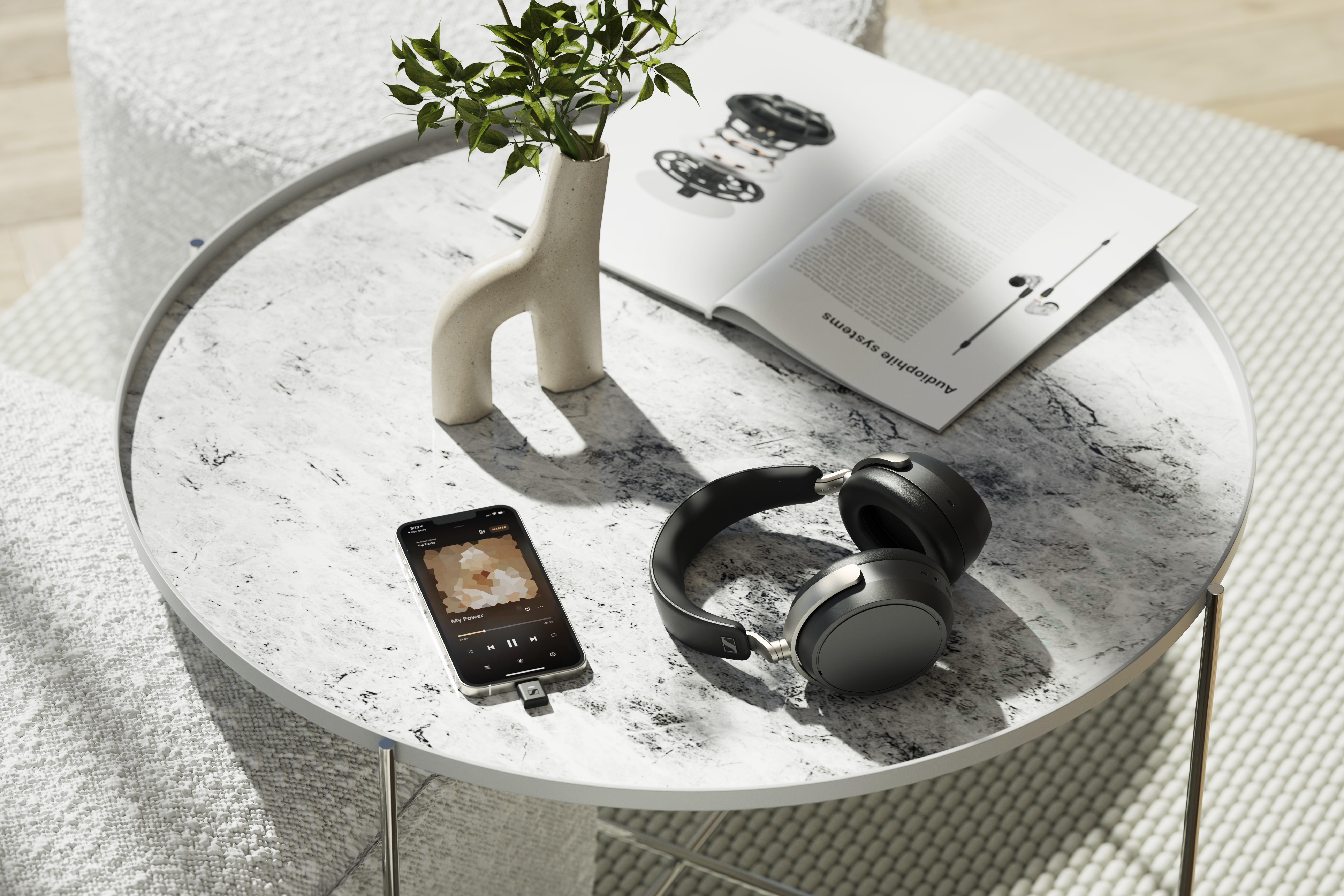 BDT 700 dongle with Sennheiser HDB 630 headphones in interior
