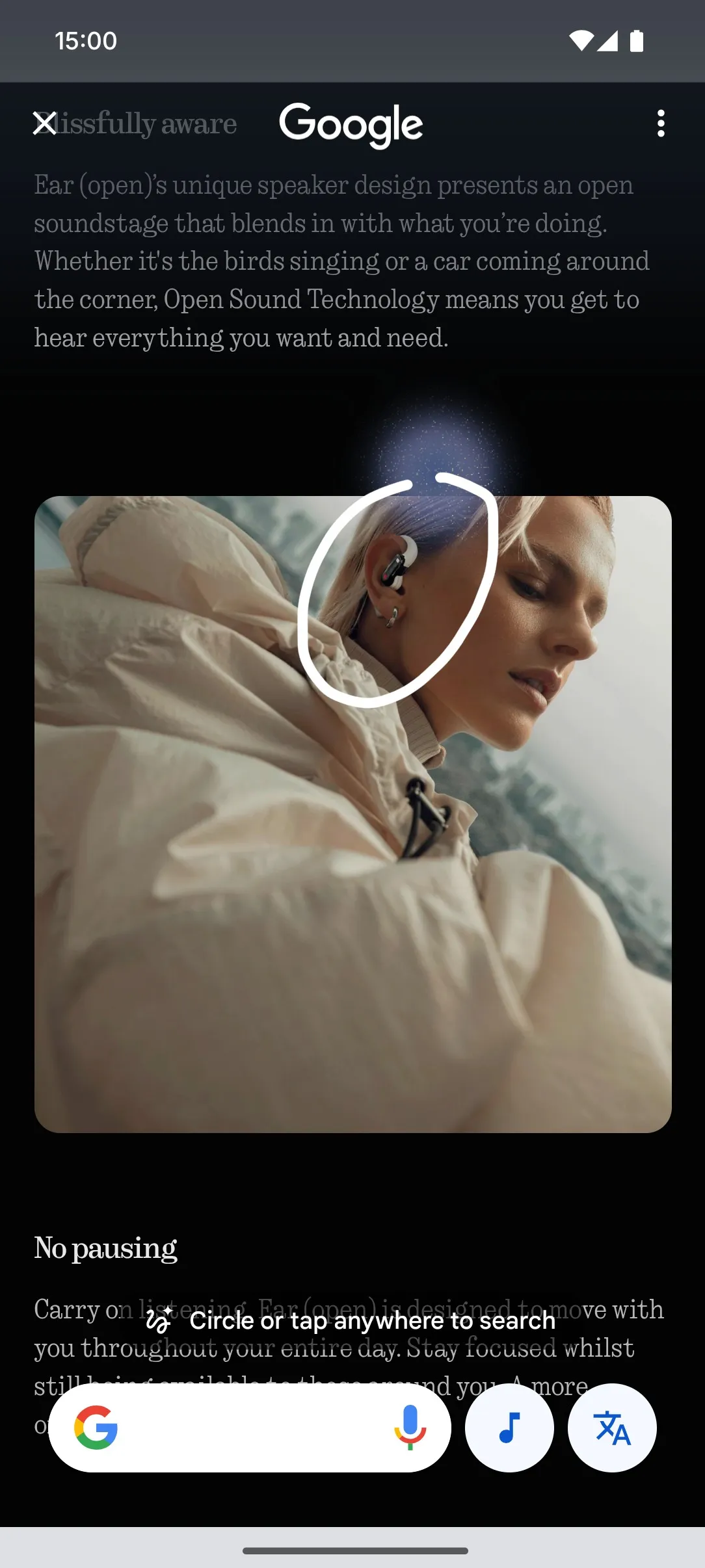 Circle to Search interface on Nothing Phone