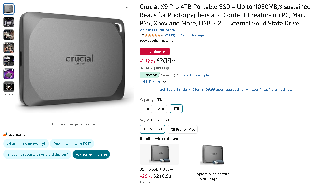 Crucial X9 Pro 4TB Portable SSD