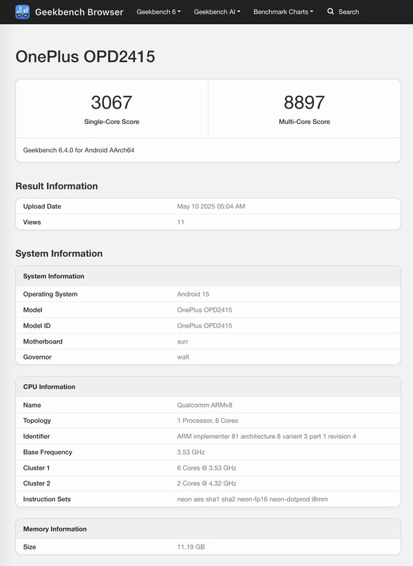 Результати Geekbench OnePlus Pad 2 Pro