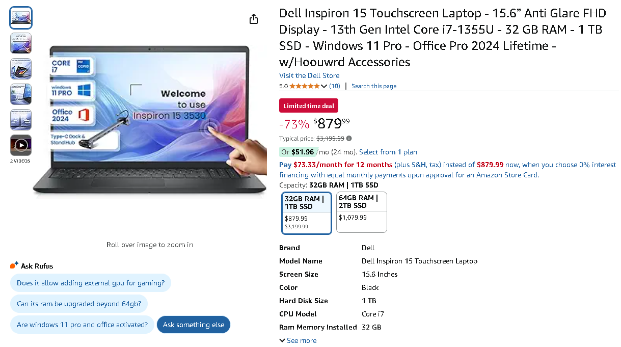 Dell Inspiron 15 Touchscreen Laptop