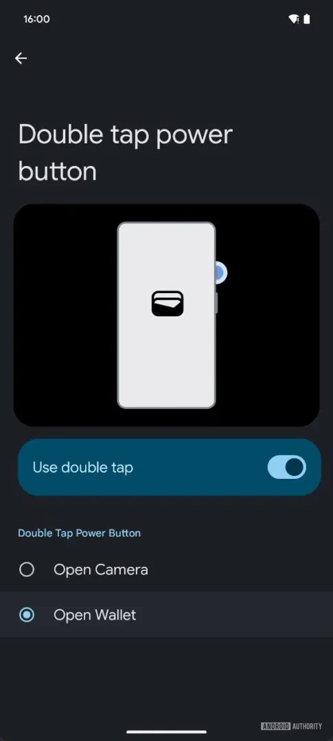 Double pression sur le bouton d'alimentation pour ouvrir le portefeuille dans Android 16
