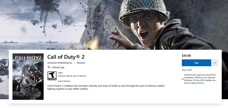 Скрин страницы Call of Duty 2 в Microsoft Store