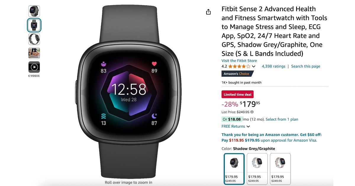 Fitbit Sense 2 Advanced Health and Fitness Smartwatch - Limited $70 Discount!