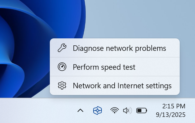 Меню опций Wi-Fi Wi-Fi Windows 11