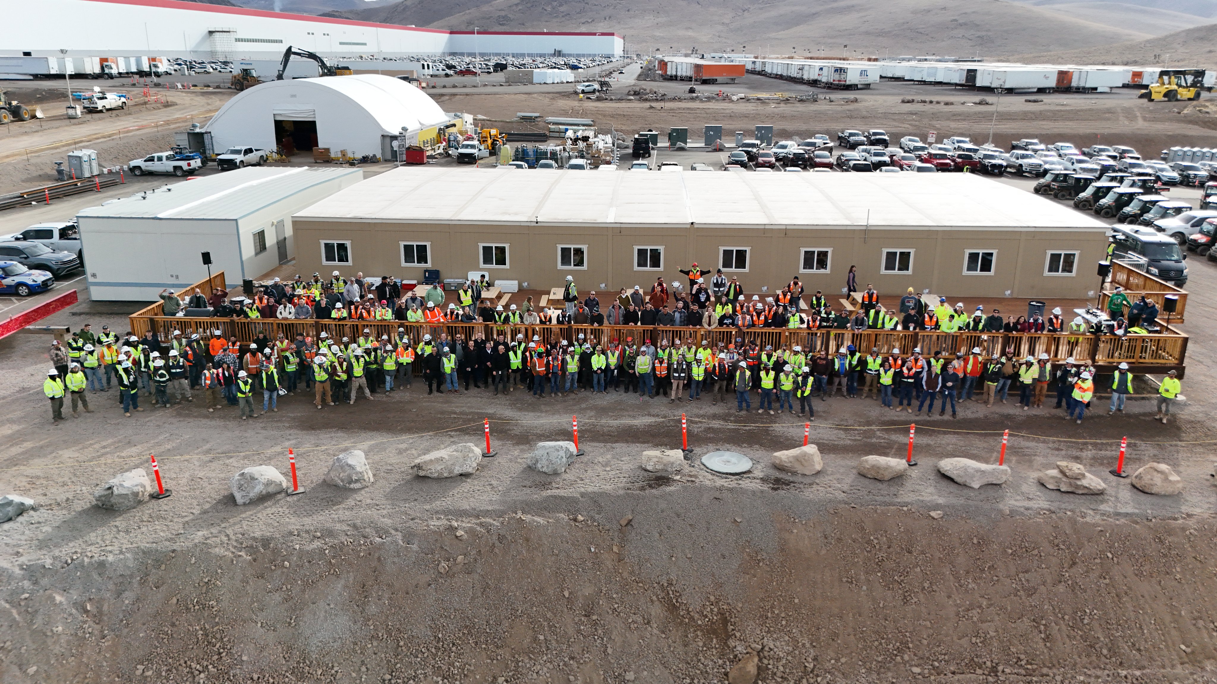 Main steel structure of the Tesla Semi plant in Nevada