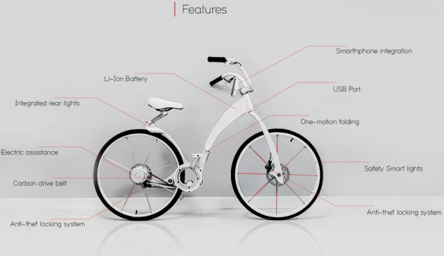 Складной электровелосипед с зарядкой мобильных устройств GiBike-2
