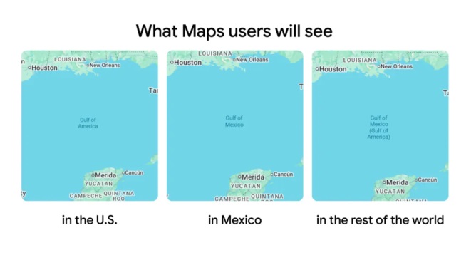 Changes to the name of the Gulf of Mexico on Google Maps