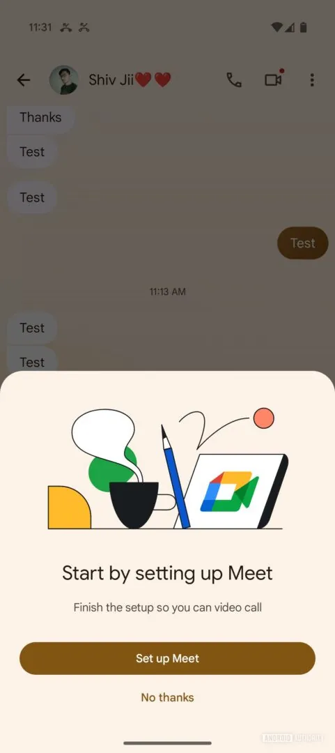 New video call option in Google Messages