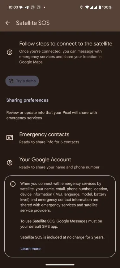 Fonction SOS du satellite Google Pixel