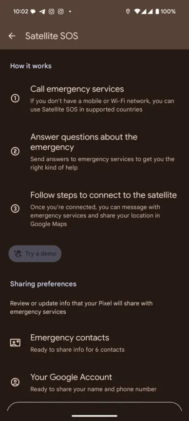 Fonction SOS du satellite Google Pixel