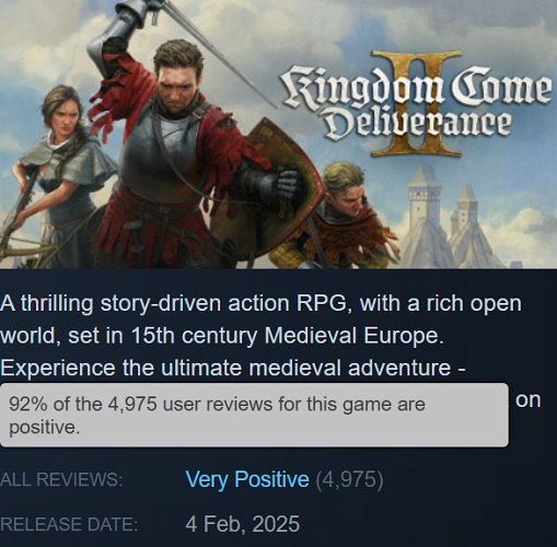 Kingdom Come: Deliverance II game scores, source: Steam