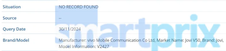 Smartphone Jovi V50, modèle V2427