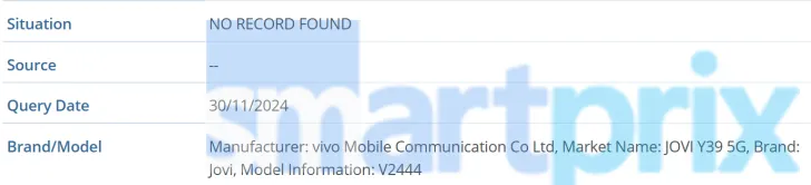 Smartphone Jovi Y39 5G, modèle V2444