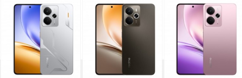 Realme 14 5G smartphone in a variety of colours