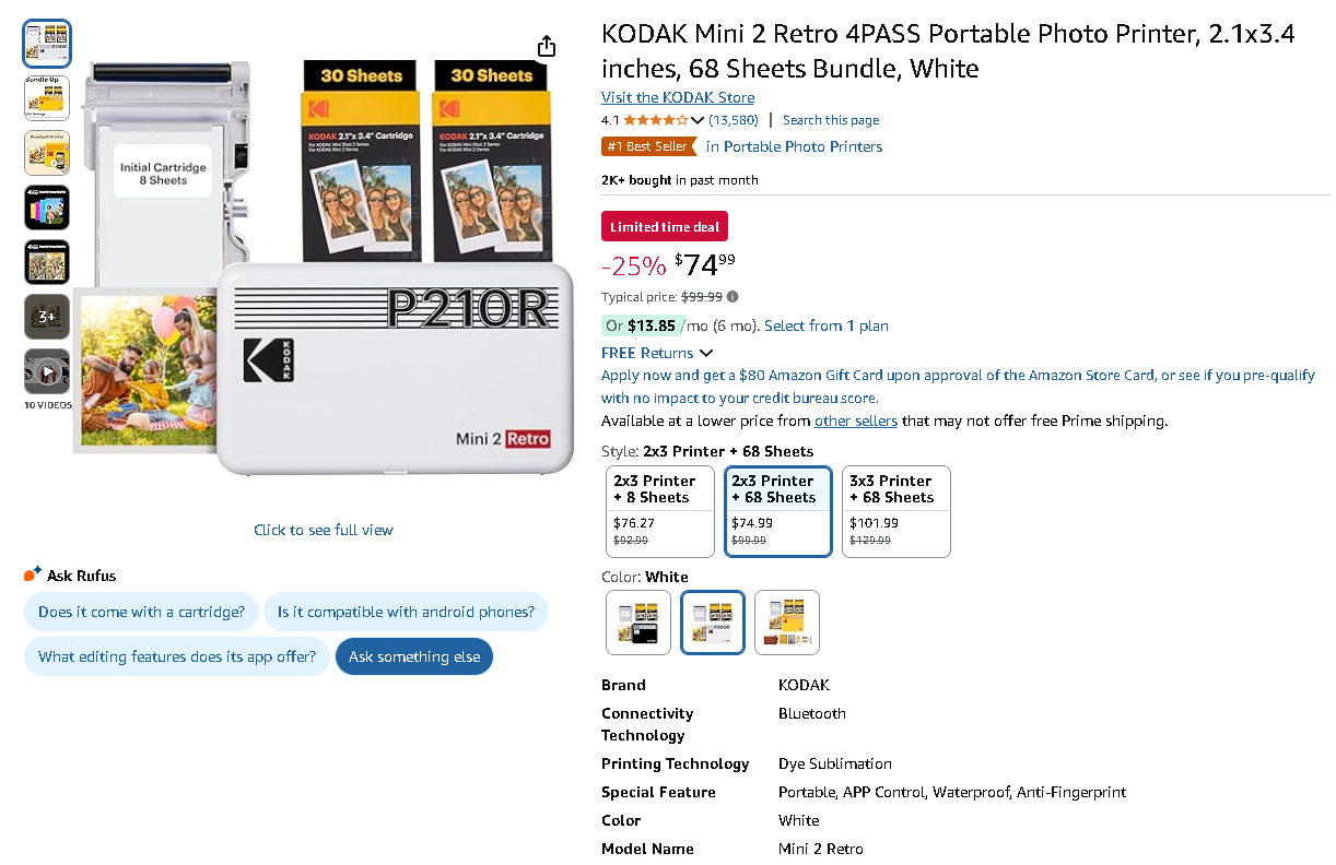Screenshot of the KODAK Mini 2 Retro Printer