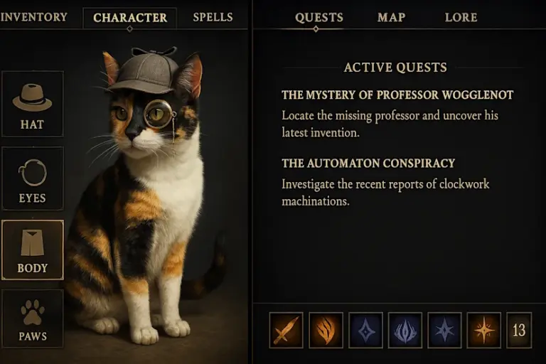 Cat scene with various objects