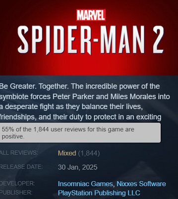 Marvelʼs Spider-Man 2 reviews on Steam