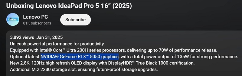 IdeaPad Pro 5 Notebook with RTX 5050