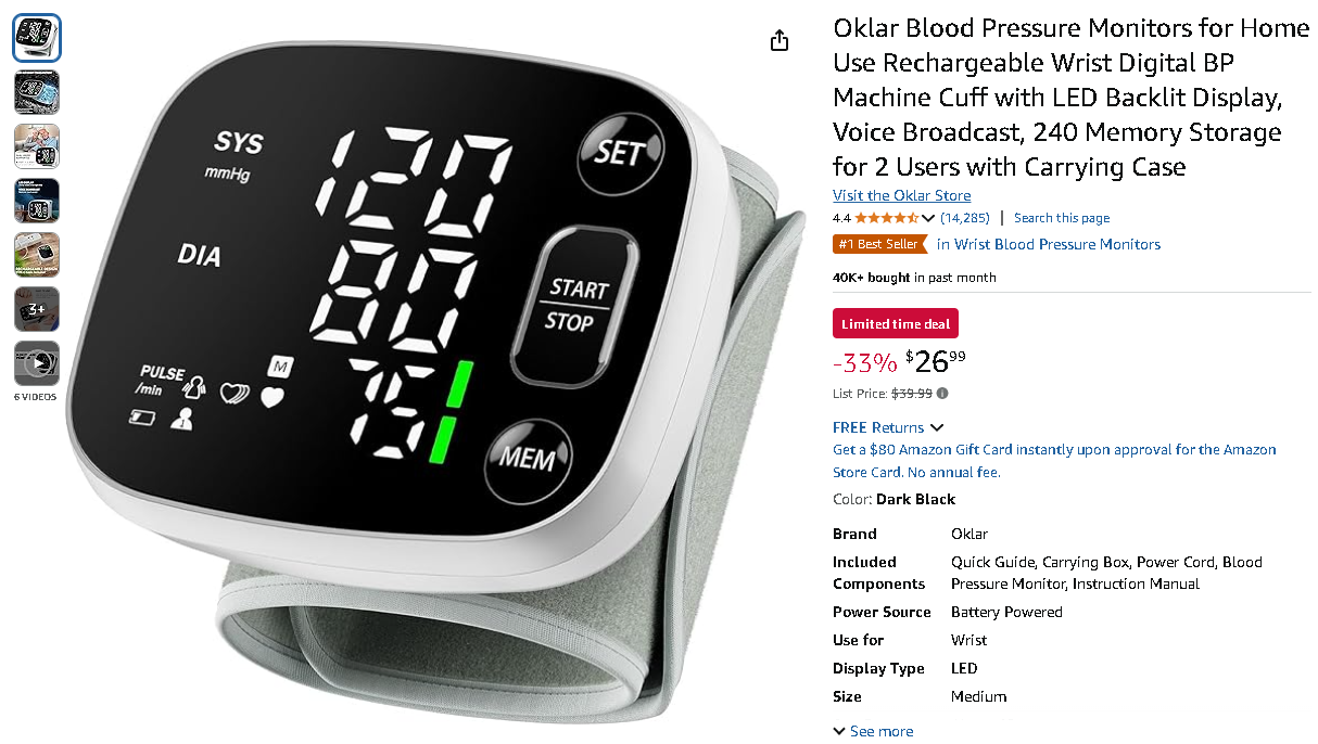 Screenshot of the Oklar Blood Pressure Monitor