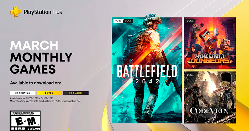 Battlefield 2042, Minecraft Dungeons та Code Vein: ігри, які отримають передплатники PlayStation Plus у березні