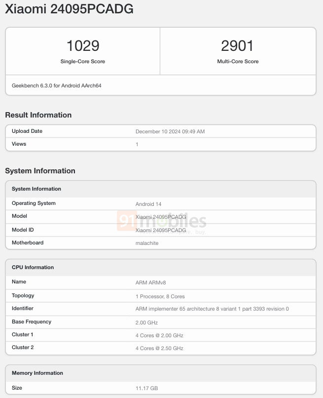 POCO X7 testing on Geekbench