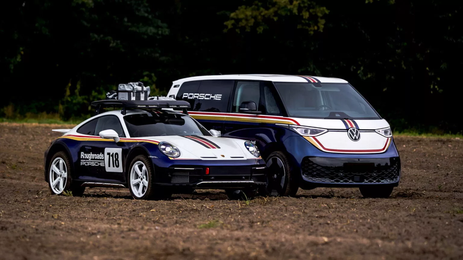 Porsche 911 Dakar with VW ID van. Buzz