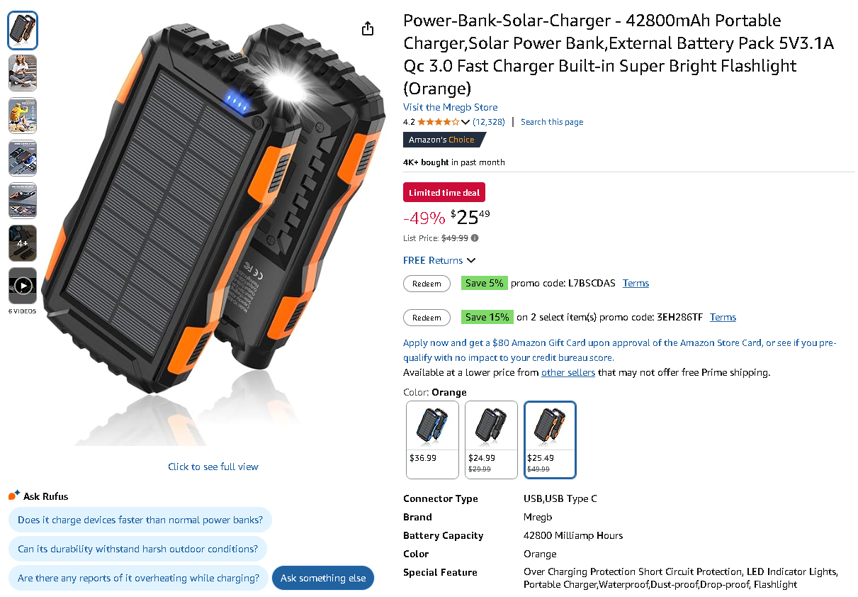Mregb 42800mAh Solar Power Bank