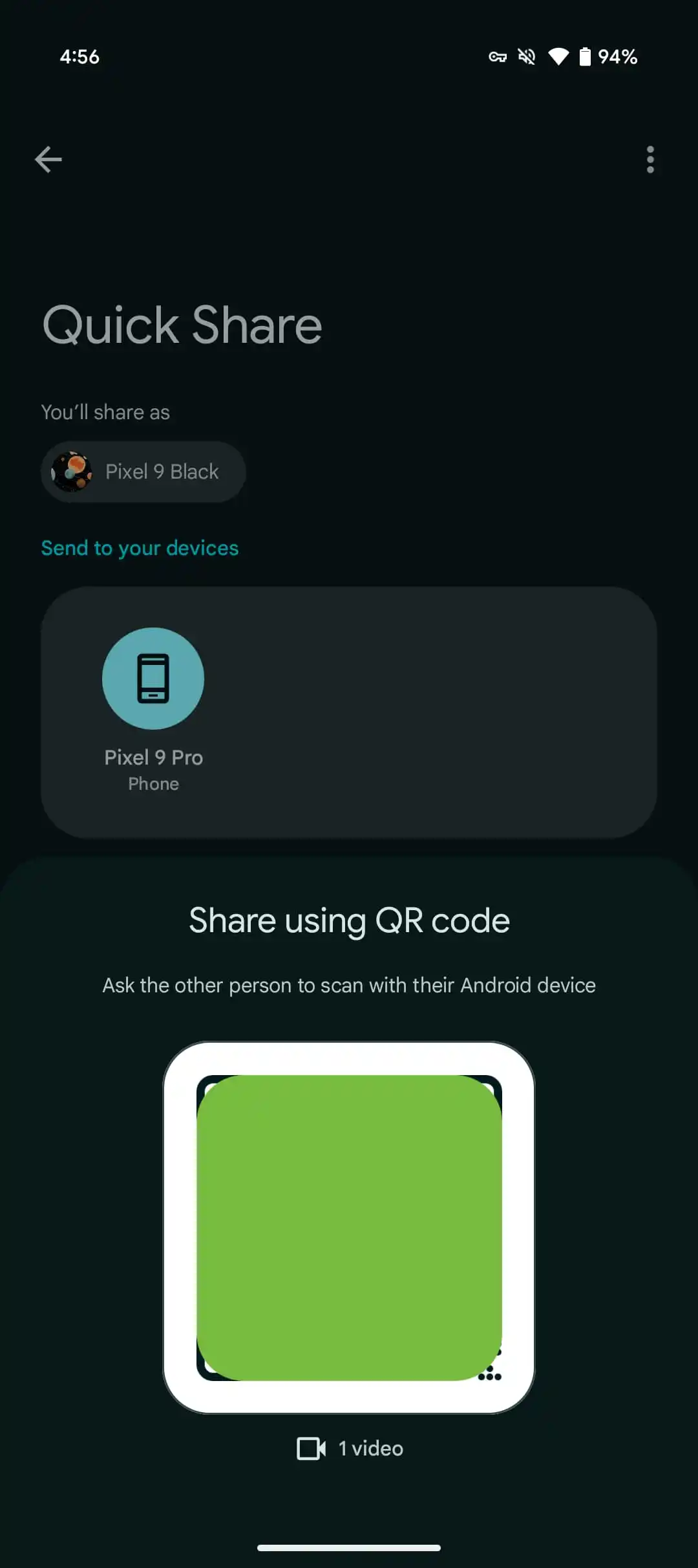 QR code for sharing files in Quick Share
